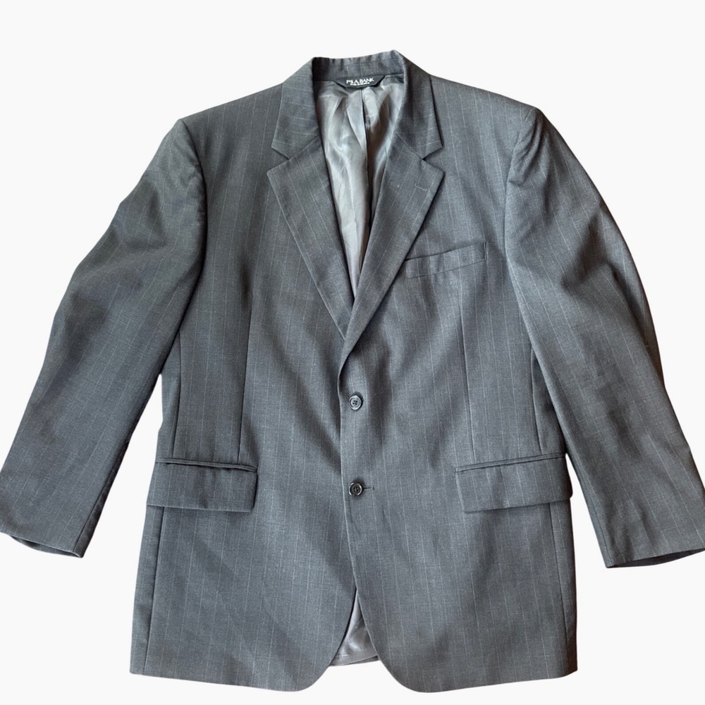 Jos. A. Bank Suit Jacket Mens 44R Grey Pinstripe 100% Wool Blazer